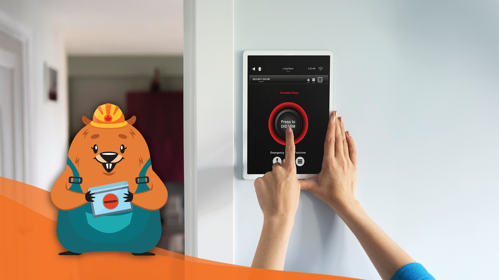 a smart home sos button, panic button, emergency button on the tablet screen, beaver the constructor