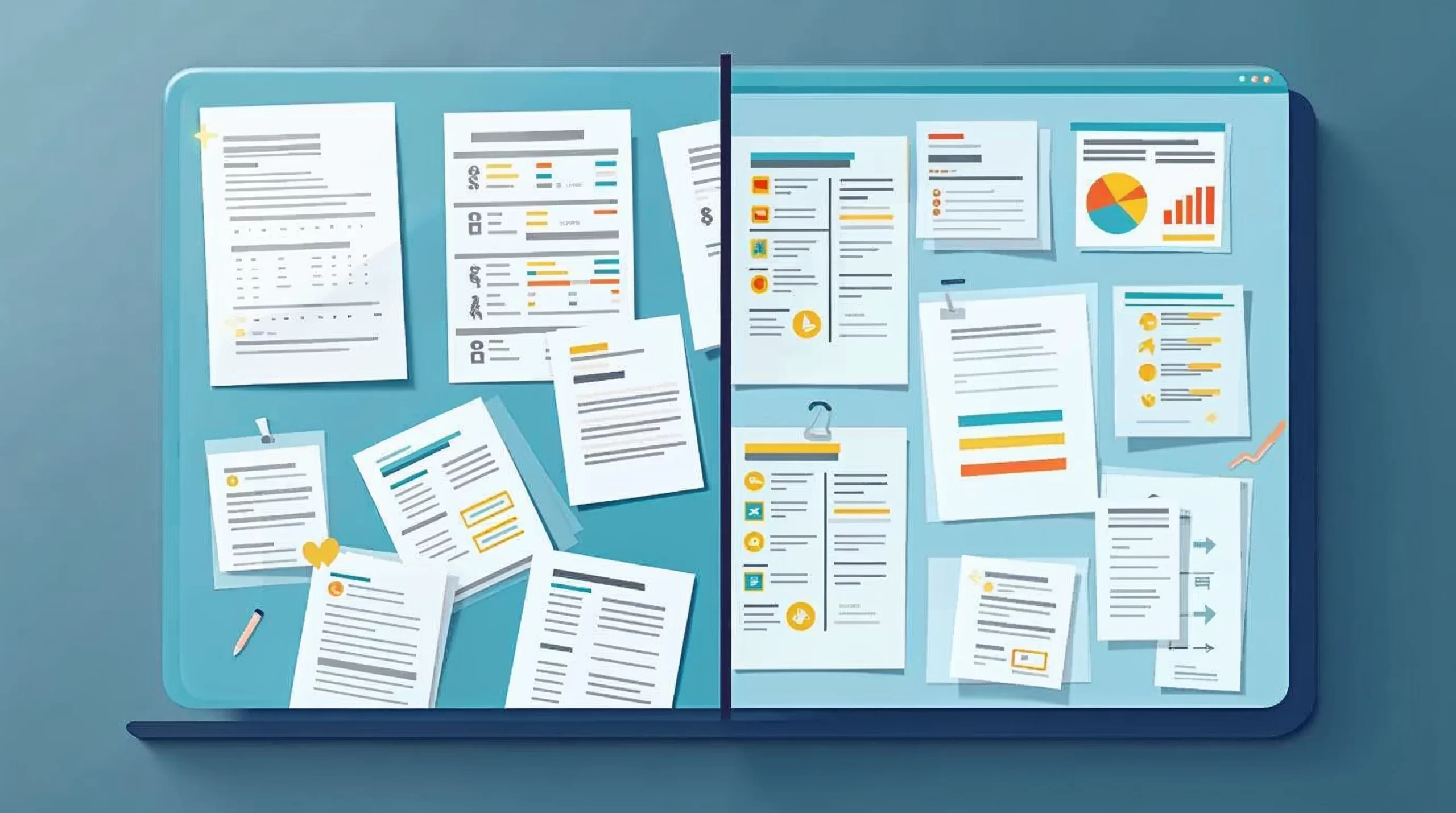 Paper invoices versus digital invoice dashboard comparison