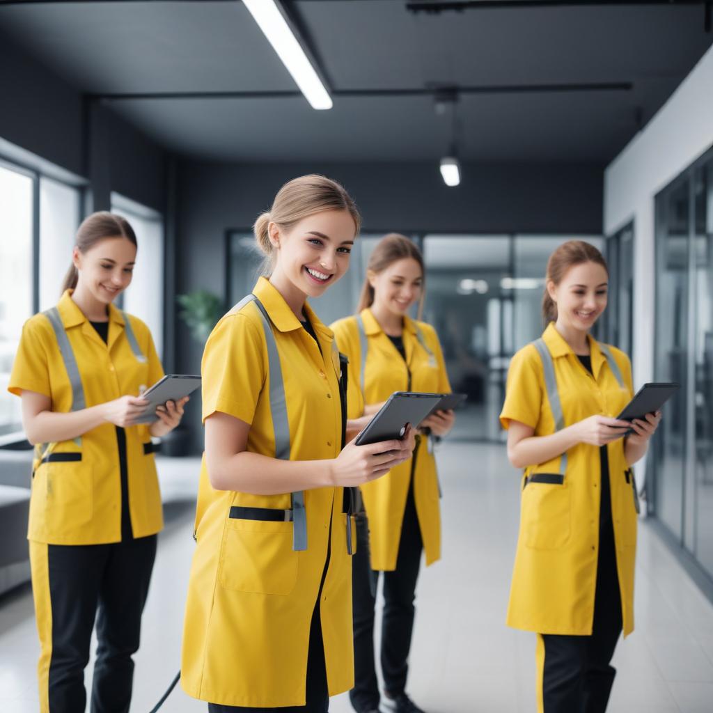 Cleaning team using mobile technology for scheduling