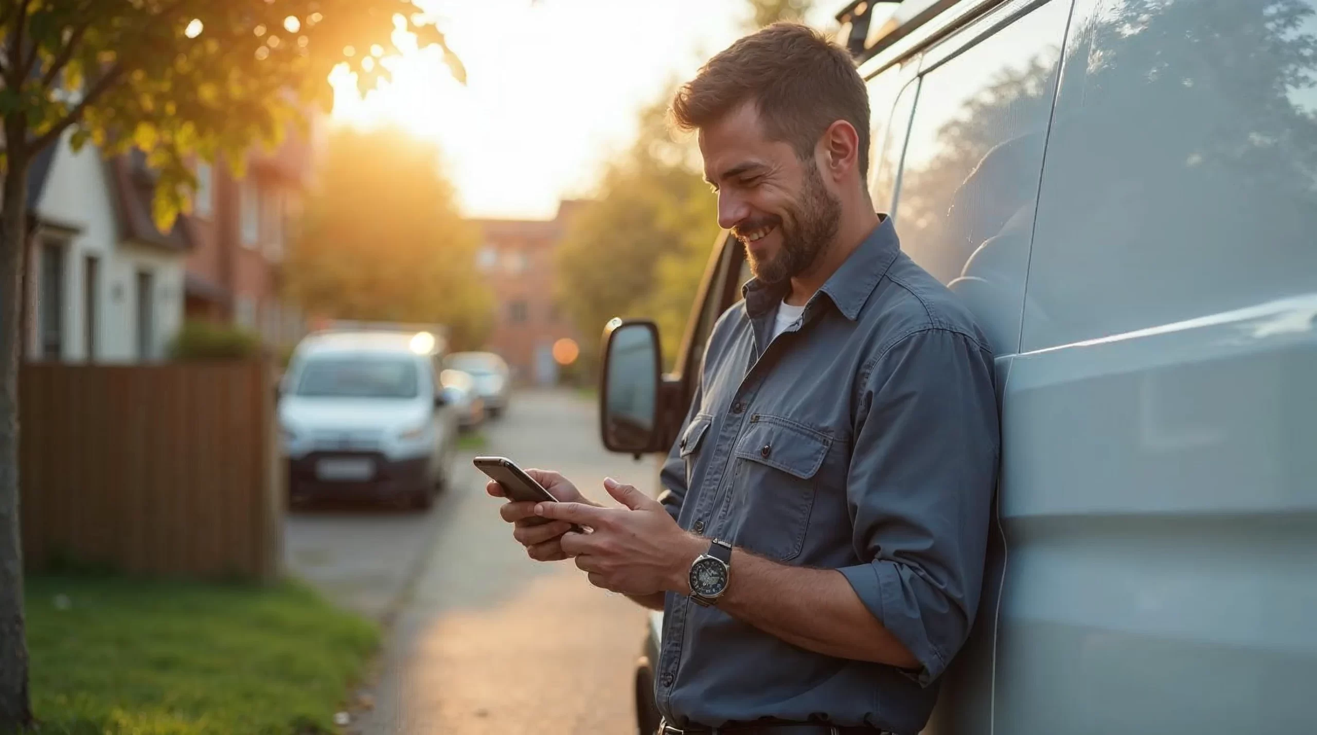 Field service technician checking schedule on smartphone