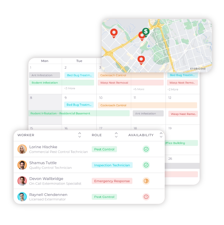 ServiceDeck real-time technician tracking for pest control scheduling