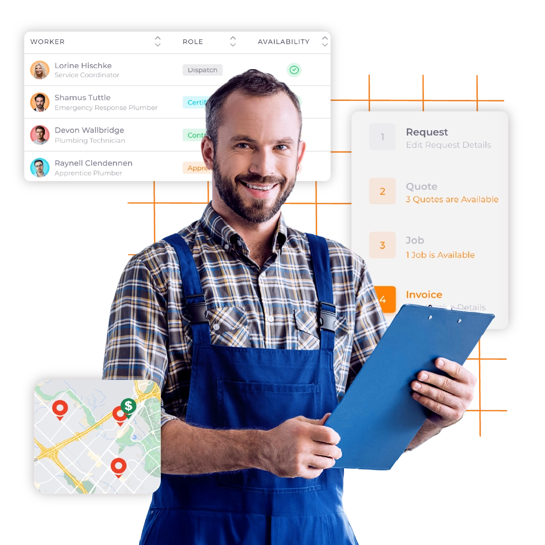 Plumber managing business with ServiceDeck dashboard